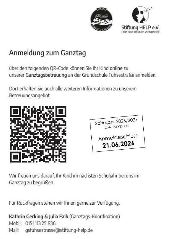 Anmeldung Ganztag QR Code 2025/26 1. Jahrgang